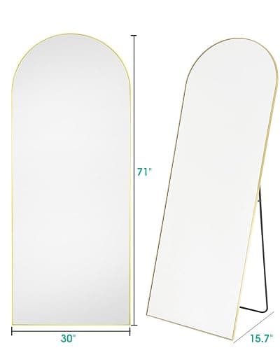 BEVERDY Arched Full Length Mirror, 30" x 71" Oversized, Freestanding or Wall Mounted for Bedroom, Gold thumbnail 2