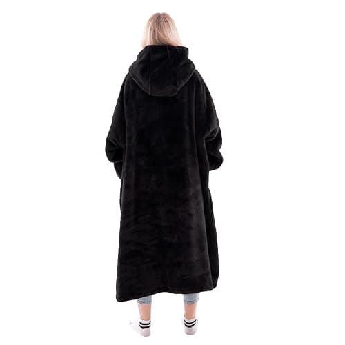 Waitu Wearable Blanket Sweatshirt Gifts for Women and Men, Warm and Cozy Giant Blanket Hoodie, Thick Flannel Blanket with Sleeves and Giant Pocket - Black thumbnail 2