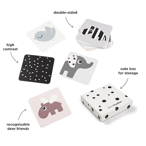 Done by Deer Baby Kontrastkarten 10er Pack Deer Friends Colour Mix - Schwarz Weiß Bunte Visuelle Stimulation Lernaktivitätskarte für Babys - Doppelseitig Baby Lernkarten thumbnail 7