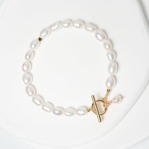 BEMDOFIG Irregular Baroque Pearl Bracelets Pearl Bangle 18K Gold Plated Buckle Freshwater Pearl Bracelets Everyday Jewelly for Women thumbnail 4