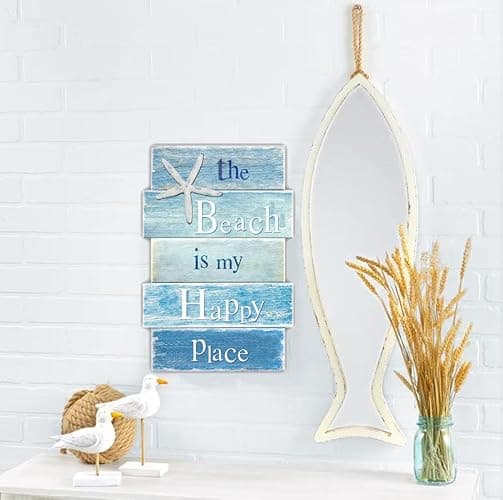 MODE HOME Coastal Wall Decor for Home, Beach Wall Art Wooden Hanging Sign with Starfish Element, Perfect Beach Themed Room Decor and Ocean Decor for Bathroom Bedroom Coastal Living Spaces 11.5" x 17" thumbnail 4