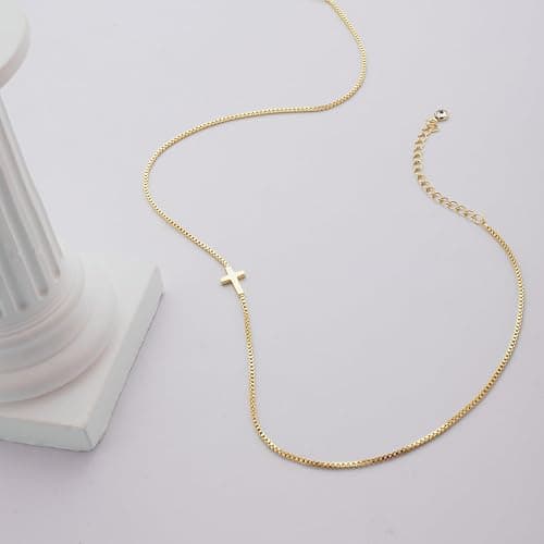 Rotnso Cross Necklace for Women 14K Gold Silver Plated Dainty Small Cross Pendant Choker Simple Trendy Cute Cross Charm Chain Necklace Easter Basket Stuffers Baptism Religious Faith Jewelry Gift thumbnail 8