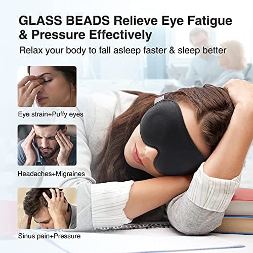 YFONG Weighted Sleep Mask, Women Men 3D Blocking Lights Sleeping Mask (4.2oz/120g), Pressure Relief Night Sleep Eye Mask with Adjustable Strap, Eye Cover Blindfold for Travel Nap Yoga, Black thumbnail 3