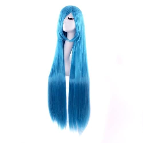 MapofBeauty 40 Inch Oblique Bangs Anime Long Straight Wig, Cyan Blue | 100 cm Cosplay Wig, Party - Image 1