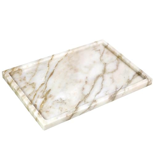 100% Natural Marble Serving Tray Luxury Marble Storage Tray for Home Decor Stone Tray for Bathroom/Kitchen/Vanity/Dresser,Plate Holder for Tissues, Candles, Towel - Image 1