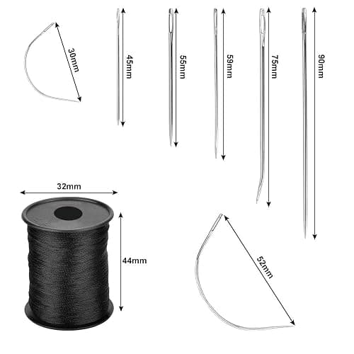 TANCUDER 14 PCS Aiguille Couture Main Cuir Aiguilles à Coudre Main et 3 Rouleaux de Fil de Nylon Kit Couture Cuir Différentes Aiguilles pour Perruques Tricot Canapés Artisanat(Noir + Marron + Blanc) thumbnail 2