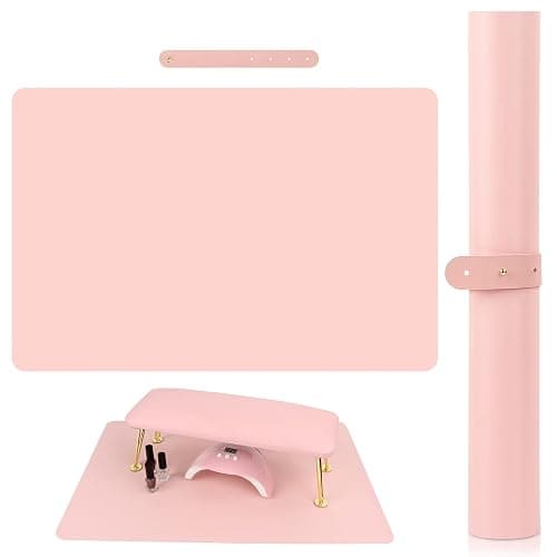 (MAT ONLY) Pink Nail Art Table Mat, Foldable Nail Art Hand Rest Pad for Nail Arm Rest Cushion, Soft Microfiber Leather Nail Mat, Manicure Pad Nail Table Pad Desk Mat for Nail Technician Salon Home - Image 1