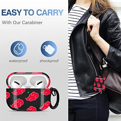 Maxjoy for Airpods Pro Case Cover, Anime Military Armor Series Full-Body Air Pod Pro Case, Secure Lock Protective Case for Apple AirPod, Wireless AirPod Pro Cases, Red Cloud thumbnail 3