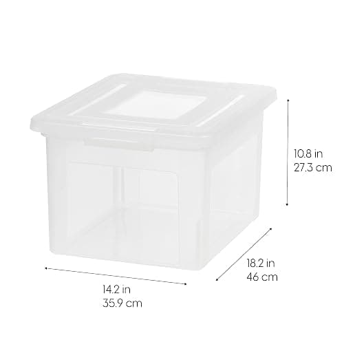 IRIS USA File Box, Plastic File Organizer with Lids for Letter/Legal File, Portable Document Box For Moving, Storage Bin with Durable and Secure Lid, Stackable Nestable BPA-Free, Clear 35 Qt. 4 Pack thumbnail 3