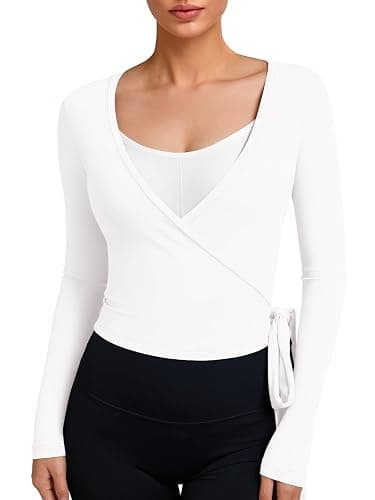 3rd hill Women Pilates Wrap Top Naked Feel Long Sleeve Tie Crop Yoga Shirt | 81% Nylon 19% Spandex, Double-Sided Naked Feel Fabric, Cropped V Neck Ballet Dance Top, Gym Fitness Athleisure, 1-Pack - Image 1