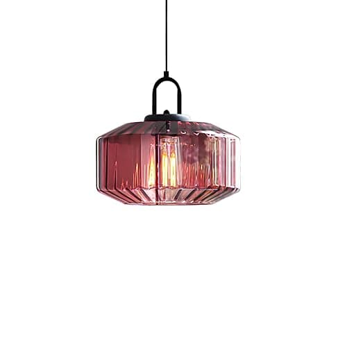 ZTTECH 11-Inch Vintage Industrial Ribbed Glass Pendant Light Adjustable Height E26 Hanging Light for Kitchen Island Dining Room Bedroom Living Room Bar (Purple) - Image 1