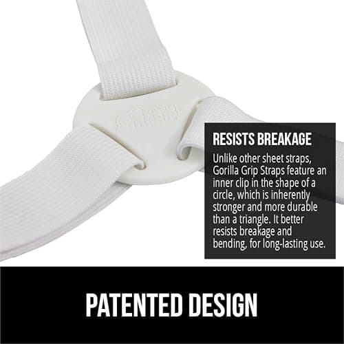 GORILLA GRIP Patented Bed Sheet Holders, Adjustable Elastic Fasteners with Metal Clips, Keep in Place Fitted Bedding Straps, Firm Tight Suspenders for Mattress, US Designed, 4 Pack White thumbnail 4