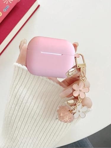 Cute Case for Airpods Pro 2nd/1st Generation Case, Soft Silicone Women iPod Pro 2/1 Gen Protective Cover 2019/2023/2022 with Pom Pom Flower Keychain&Cleaner Kit, Pink thumbnail 3