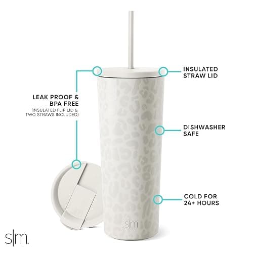 Simple Modern Insulated Tumbler with Lid and Straw | Iced Coffee Cup Reusable Stainless Steel Water Bottle Travel Mug | Gifts for Women Men Her Him | Classic Collection | 24oz | Cream Leopard thumbnail 3