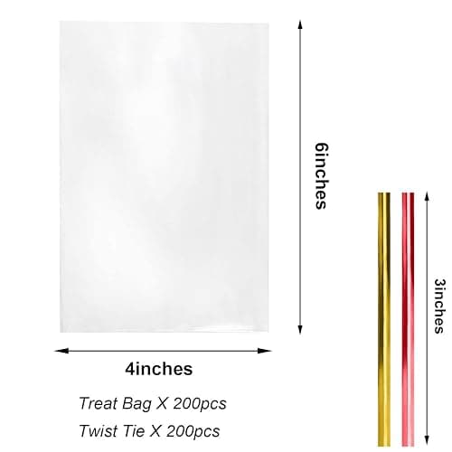 Morepack Cello Cellophane 4x6 Inches Cookie Bags 200 Pcs OPP Plastic Clear Treat Bags with 200 Twist Ties for Gift Wrapping,Packaging Candies,Dessert,Bakery,Chocolate,Party Favors thumbnail 3
