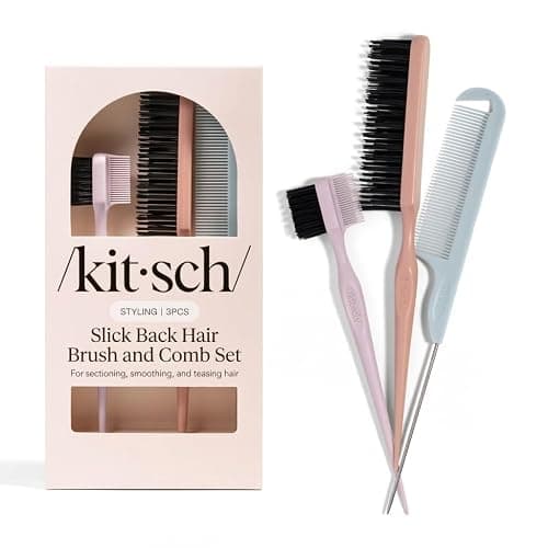 Kitsch Slick Back Hair Brush – Hair Styling Combs Kit with Pintail Comb, Edge Brush & Teasing Tool, Comb Set for Precision Parts, Smooth Edges, Volume & Slick Back Brush for Styling - Image 1