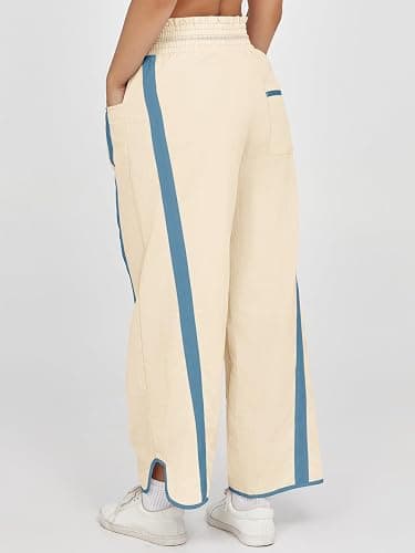 Fisoew Women's Baggy Wide Leg Pants Casual Drawstring Elastic Waisted Contrast Color Workout Y2K Track Pants thumbnail 5