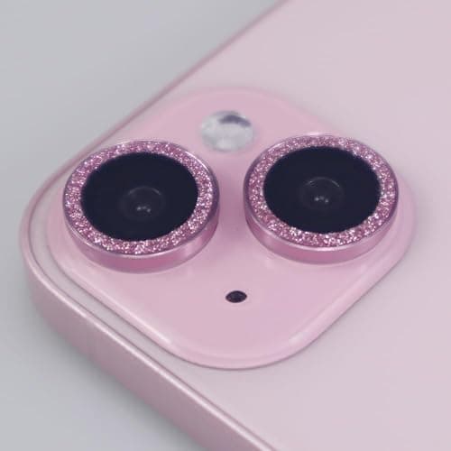 BONVAN for iPhone 15/15 Plus Camera Lens Protector Bling Glitter Metal Crystal Tempered Glass Screen Accessories Sparkly Lens Cover, also Compatible with iPhone 16e (2PCS) (Pink) thumbnail 2