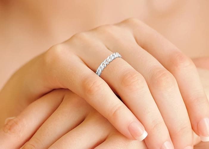 Miabella 925 Sterling Silver Italian 4mm Cuban Link Band Ring for Women Made in Italy thumbnail 4