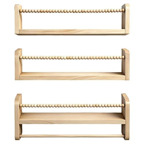Nursery Shelves, ADDLIVE Floating Book Shelves, 40cm Kids Bookshelf, Wall Mounted Bookshelves Set of 3, Nursery Decor, Book Shelves for Wall With Hanging Rail for Kids Room, Bedroom, Bathroom and More thumbnail 8