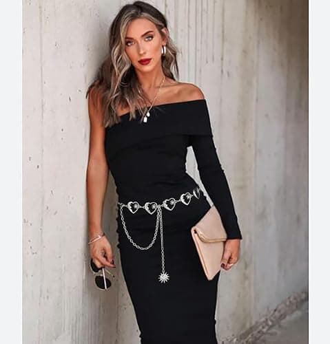 Liutufy Waist Chain Belts for Women Metal Link Moon Star Body Chain Belt Ladies Waist Chain Belt for Jeans Dress thumbnail 3