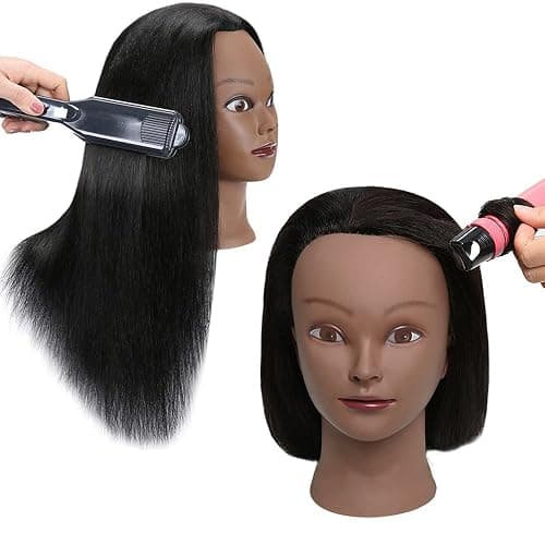 SOPHIRE 100% Real Hair Mannequin Head Training Head with stand, 18" Hairdresser Cosmetology Mannequin Manikin Training Practice Head Doll for Female Hairstyling - Black - 18 Inch thumbnail 8