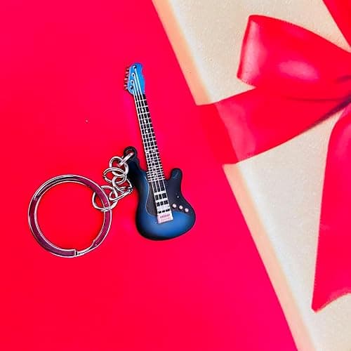 Pouoir guitar keychain gift for Men Mini Cute Bass Key Chain Ring for Kids High-end Car Keyring Electric Guitar Key Holder thumbnail 3