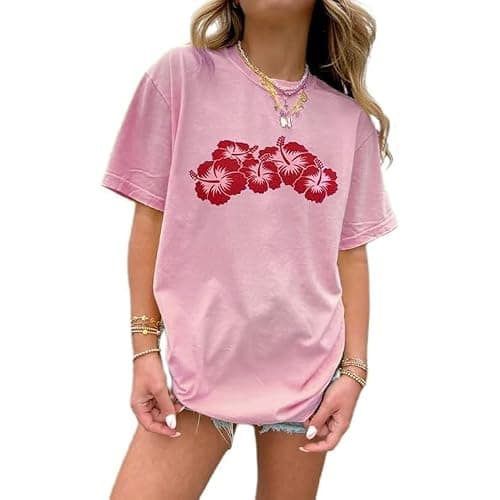 Oversized Graphic Shirt for Teens Girl Women Y2K Short Sleeve Floral Baggy Tops Preppy Vintage Aesthetic Loose Tee - Image 1