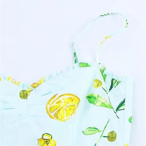 Lemon Print Backless Spaghetti Strap Ankle-Length A-Line Dress Women thumbnail 5