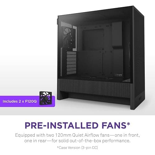 NZXT H5 Flow 2024 - Compact ATX Mid-Tower PC Gaming Case - High Airflow - 2 x 120mm Fans Included - 360mm Front & 240mm Top Radiator Support - Cable Management System - Tempered Glass - Black thumbnail 6