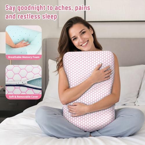 CushyOasis Memory Foam Pillows for Side, Back and Stomach Sleepers, Set of 2, Bed Pillow with Washable Cover and Breathable Mesh, Bed Pillow for Sleeping (Pink，Standard Size) thumbnail 2