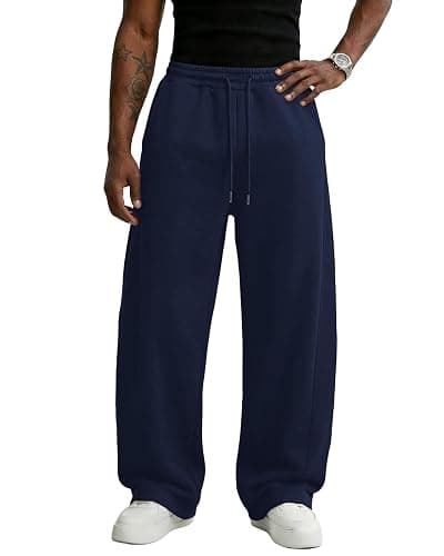 Wangdo Men's Baggy Sweatpants Wide Leg Lounge Cotton Casual Jogging Pants | High waist drawstring,2 Deep pockets,Open bottom,Workout athletic outfits,Loose joggers pants,fashion streetwear,Soft fabric thumbnail 3
