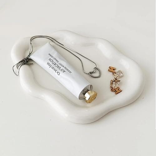 MDFAYE Jewelry Dish Trinket Tray for Women, Ring Dish Holder, Unique Cloud Shape Ceramic Plate Cute Things Vanity Aesthetic Room Decor Mother's Day Birthday (White) - Image 1