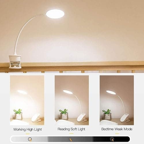 Lampe de lecture à clipser alimentée par piles pour lit, avec 3 niveaux de luminosité, rechargeable par USB thumbnail 3