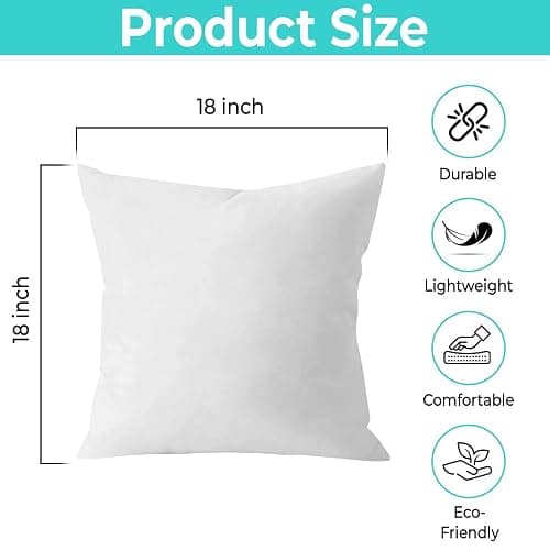 QUBA LINEN 18 x 18 Throw Pillow Insert - Pack of 2 White, Down Alternative Pillow Inserts for Decorative Pillow Covers, Throw Pillows for Bed, Couch Pillows for Living Room (Pack of 2) thumbnail 2