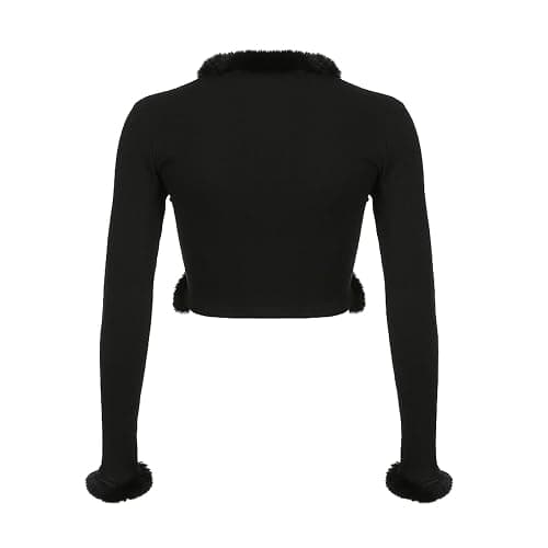 KnniMorning TEES Sexy Women Long Sleeve Tie-up Cardigan Deep V Solid Crop Tops Fur Trim Fashion Knitted Sweaters thumbnail 7