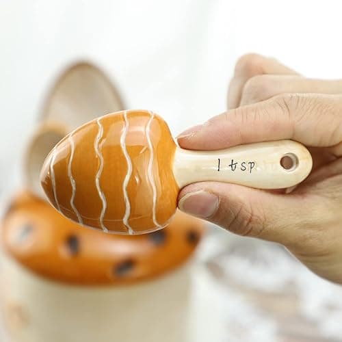 Sizikato 4pcs Porcelain Measuring Spoons with Base, Cartoon Mushroom House Shape thumbnail 5