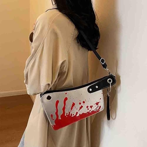 PU Leather Creative Prank Knife Shoulder Bag, Japanese Cartoon Gothic Horror Crossbody Bag, Bloody Axe Chopper Clutch Purse thumbnail 5