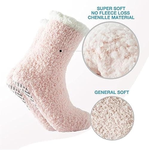 Bulinlulu Fuzzy Socks with Grips Plush Sleep Cozy Winter Soft Hospital Fluffy Socks Gifts for Womens Mens Gifts thumbnail 4