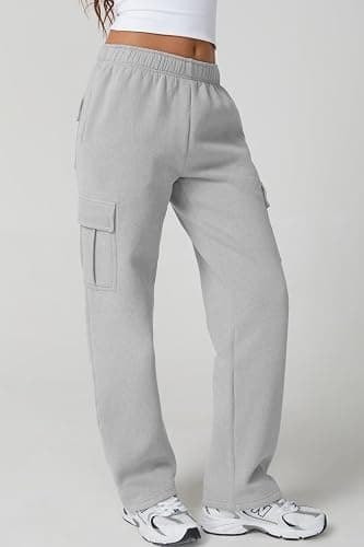 QINSEN Womens Medium Waist Baggy Elastic Waist Sweatpants Casual Fleece Long Pants with Pockets thumbnail 5
