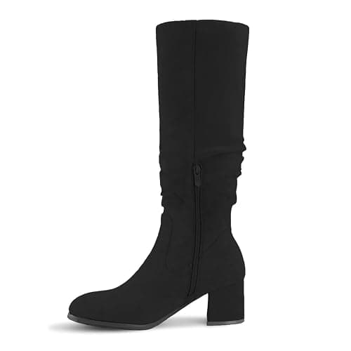 Shoe'N Tale Women's Knee High Boots Chunky Heel Pointed Toe Suede Slouch Winter Shoes with Side Zipper thumbnail 4