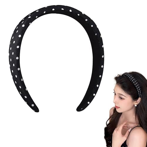 Vintage Polka Dot Hair Accessories Padded Headbands for Women Girls White Polka Dots Headband Costume for Christmas Halloween Headband Non Slip for Women Girls Soft Ribbon Headbands with No Teeth - Image 1