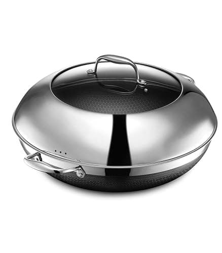 HexClad Hybrid Nonstick 18-Piece Cookware Set, 2, 3, and 8Qt Pots with Lids, 2 Silicone Trivets, 8", 10", and 12" Pans with Lids, 7Qt Chicken Fryer with Lid, and 14" Wok with Lid, Stay-Cool Handles thumbnail 5