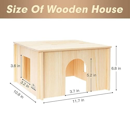 PAWCHIE Wooden Hut for Guinea Pig with Windows - Detachable and Large Size Wood House, Suitable for Guinea Gigs, Hamsters, Chinchillas and Other Small Animals Hideout thumbnail 2