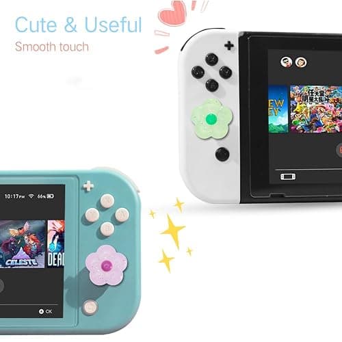 PERFECTSIGHT Cute Glitter Flower Thumb Grip Caps Compatible with Nintendo Switch/OLED/Switch Lite Console, Button Cover for NS Joycon Controller, 6PCS Kawaii Joystick Cap Flower thumbnail 2