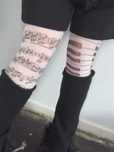 JOLILUNA Whimsy Twee Piano Tights Funky Y2k Music Note Tights thumbnail 2