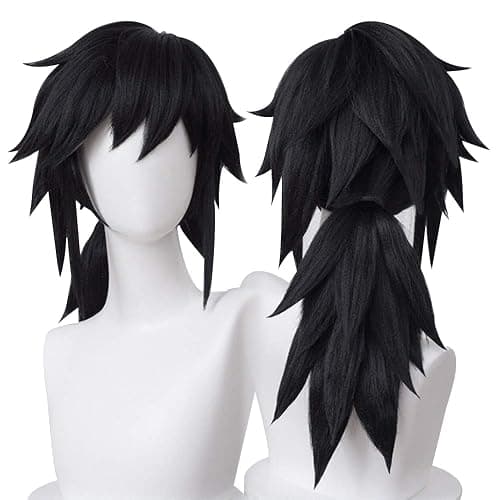 LABEAUTÉ Anime Black Cosplay Wigs for Giyuu Short Wig Halloween Wig Character Wig Cosplay Clothes for Demon Slayer: Kimetsu no Yaiba - Image 1