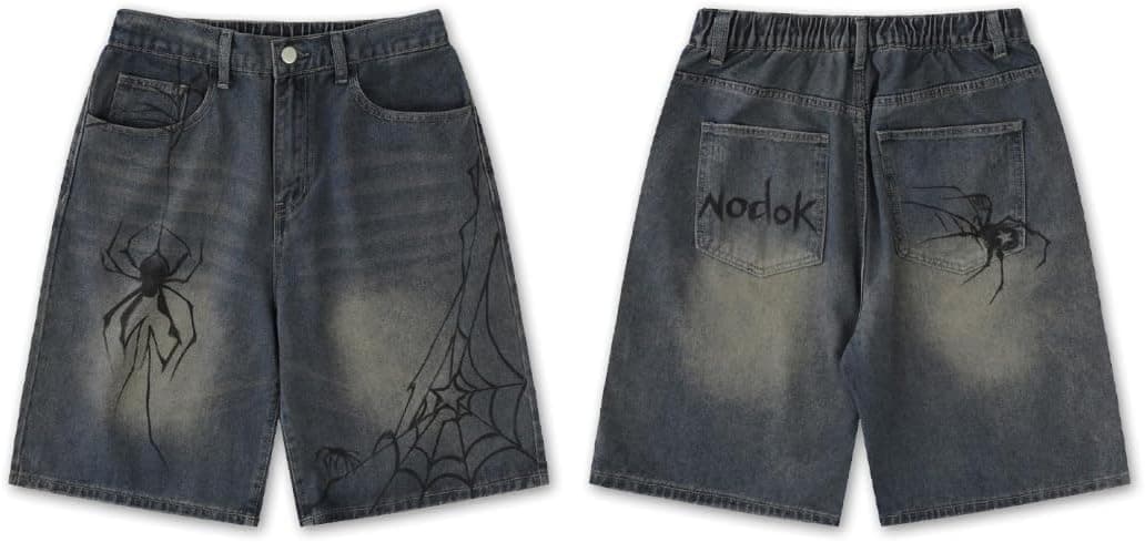 FENXIXIONE Mens Aesthetic Baggy Denim Loose Harajuku Y2k Fashion Streetwear Jean Jorts Spider Baggy Loose Straight Wide Leg Shorts thumbnail 5