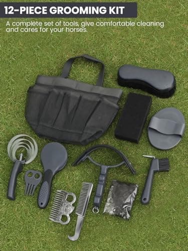 inoreal Horse Grooming Kit 12 Pieces Set – Complete Horse Brushes & Care Supplies Set with Organizer Tote Bag, Equine Coat Grooming Tools, Tack Room Equipment & Gifts for Horse Owners & Lovers thumbnail 4