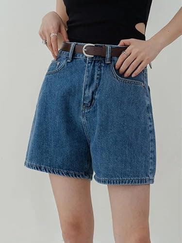 LIXINGHEITANG Casual Waist Denim Shorts Women Summer Pocket Basic Wide Leg A-line Jeans Femme thumbnail 5